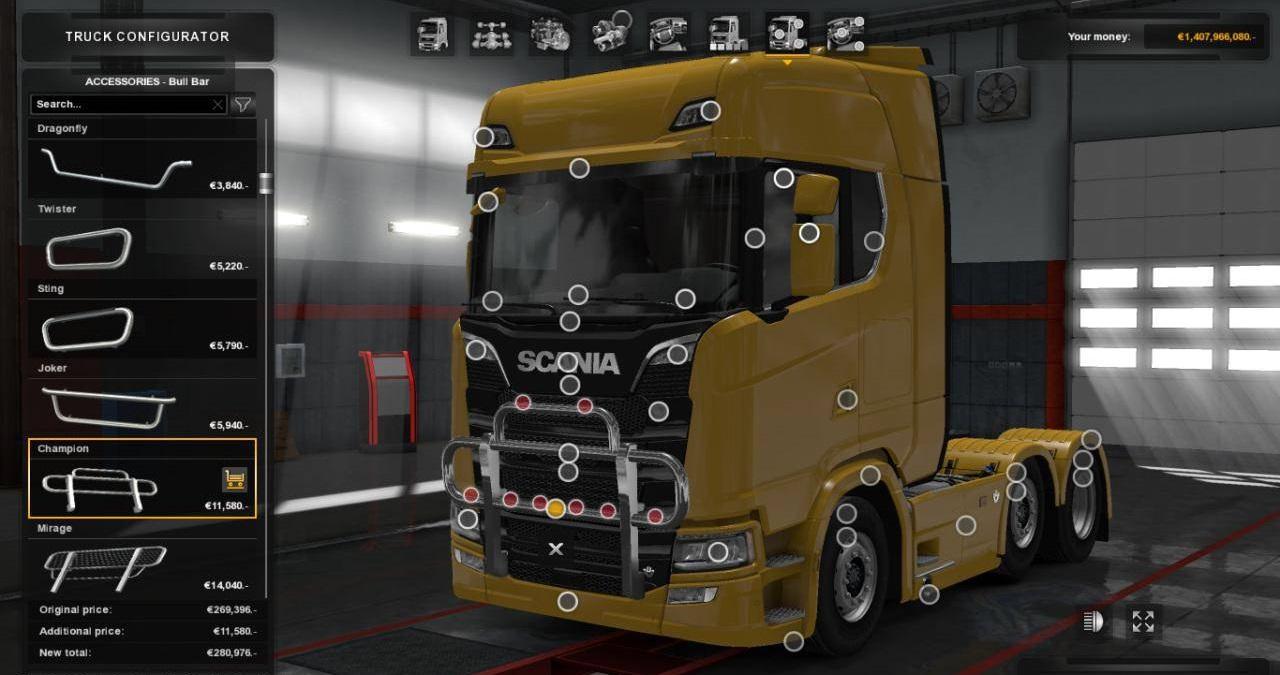 ETS2 – Scania S 2016 için Ön Koruma ve Logo (1.30.x)