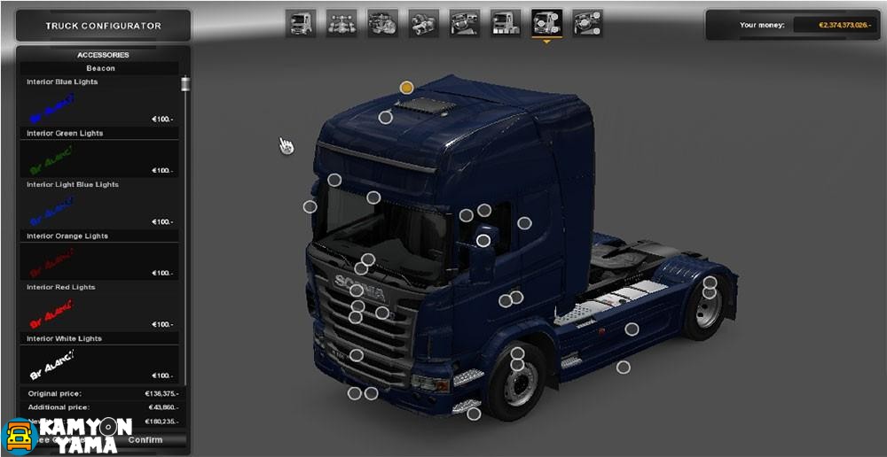 ETS2 – Tüm Kamyonlar için İç Aydınlatma V9.0