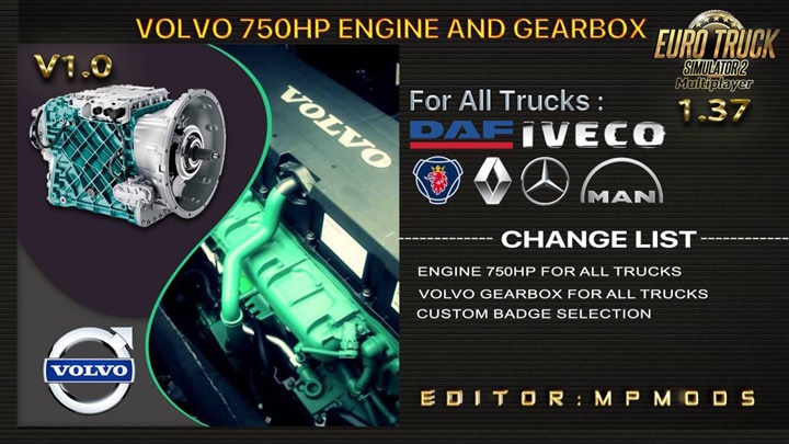 ETS2 – Volvo 750 HP Motor & Şanzıman Modu (1.37.x)