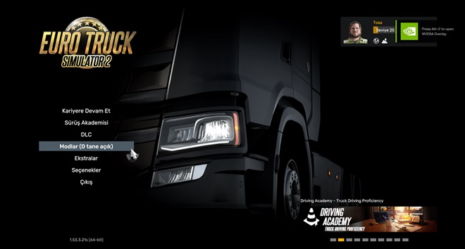 Euro Truck Simulator 2 Ana Menü ekranı